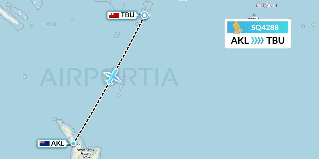 SQ4288 Singapore Airlines Flight Map: Auckland to Tongatapu