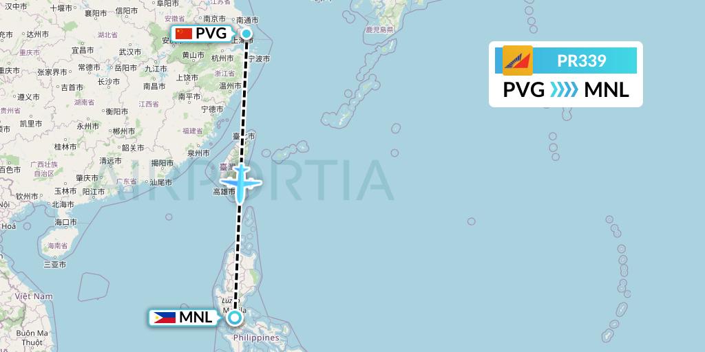 PR339 Philippine Airlines Flight Map: Shanghai to Manila