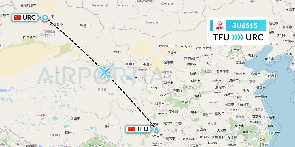 3U6515 Sichuan Airlines Flight Map: Chengdu to Urumqi