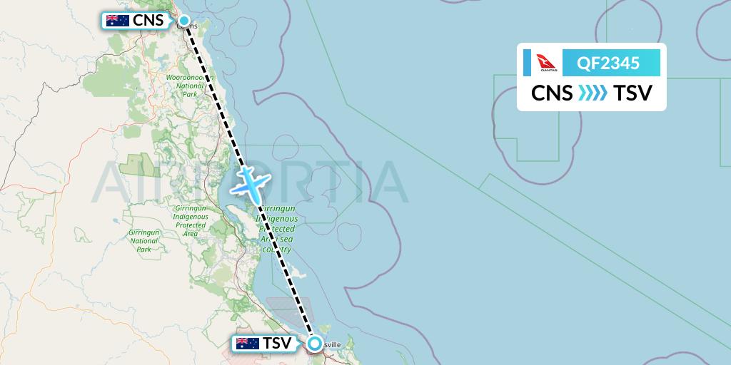 QF2345 Qantas Flight Map: Cairns to Townsville