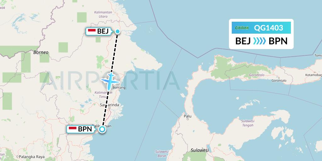 QG1403 Citilink Flight Map: Kalimarau to Balikpapan