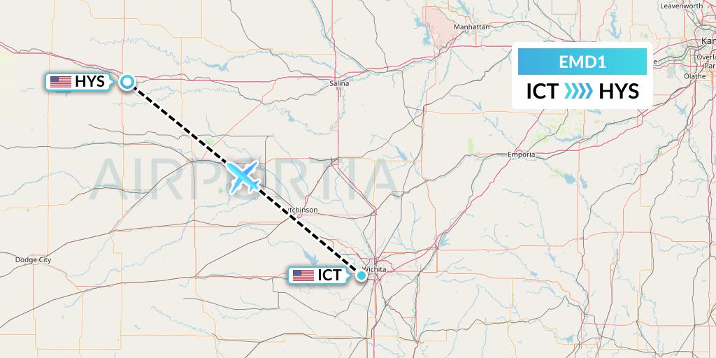 EMD1 Eaglemed Flight Map: Wichita to Hays