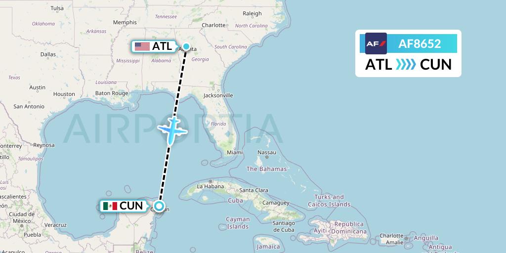 AF8652 Air France Flight Map: Atlanta to Cancun