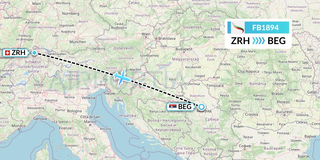 FB1894 Bulgaria Air Flight Map: Zurich to Belgrade
