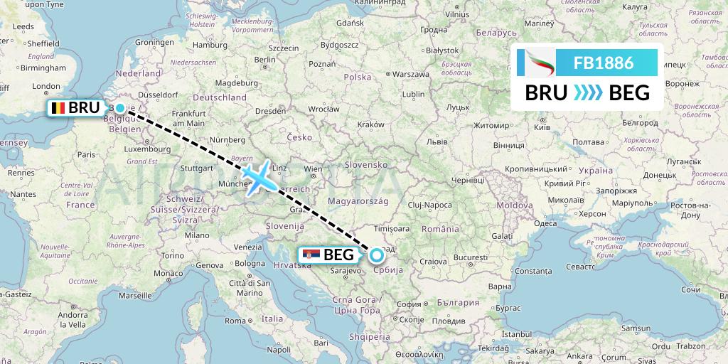 FB1886 Bulgaria Air Flight Map: Brussels to Belgrade
