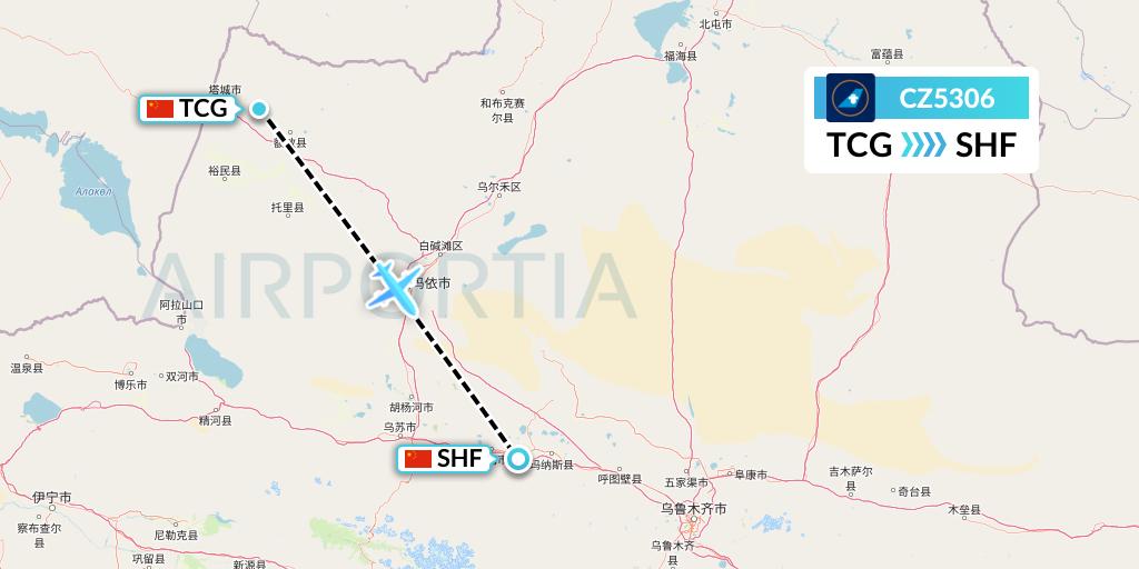 CZ5306 China Southern Airlines Flight Map: Tacheng to Shihezi