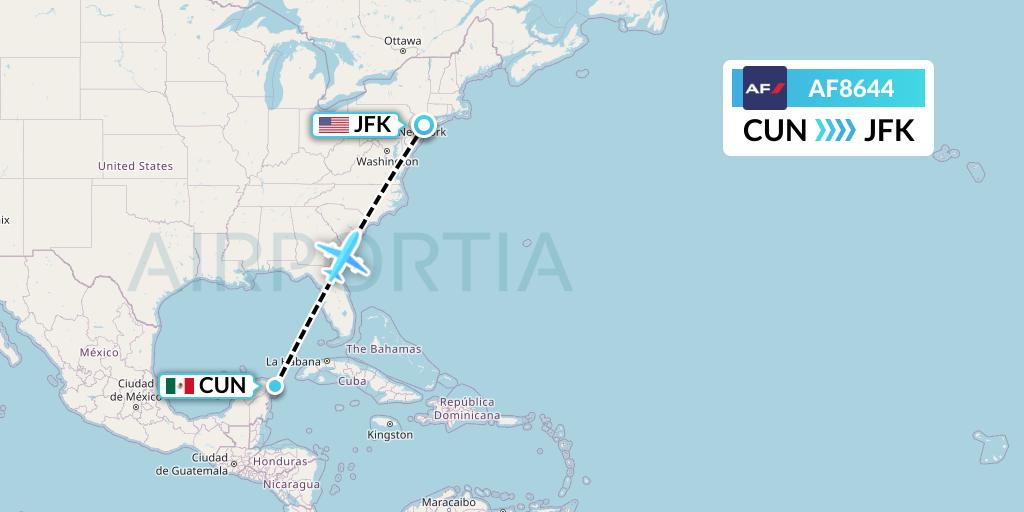 AF8644 Air France Flight Map: Cancun to New York