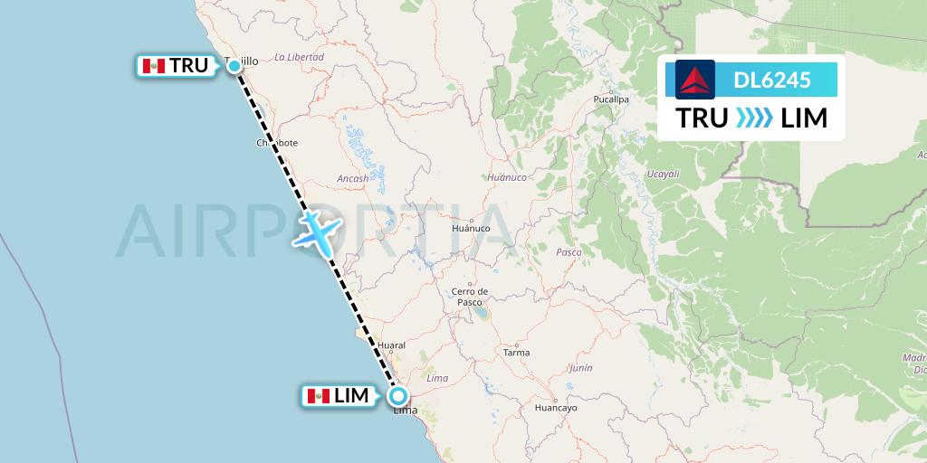 DL6245 Delta Air Lines Flight Map: Trujillo to Lima