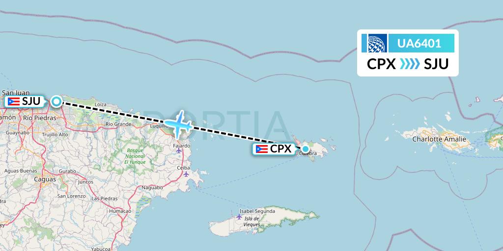 UA6401 United Airlines Flight Map: Isla De Culebra to San Juan