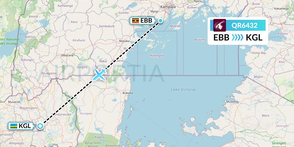 QR6432 Qatar Airways Flight Map: Entebbe to Kigali