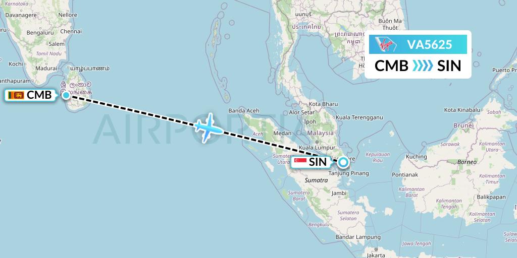 VA5625 Virgin Australia Flight Map: Colombo to Singapore