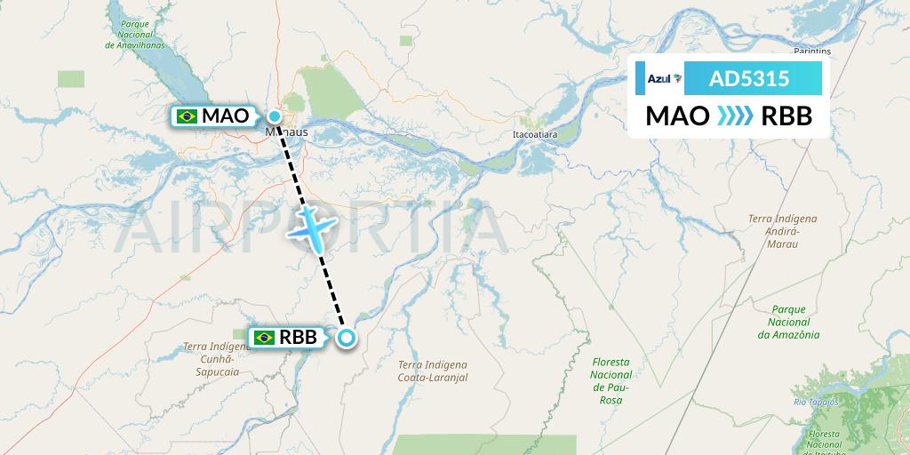 AD5315 Azul Brazilian Airlines Flight Map: Manaus to Borba