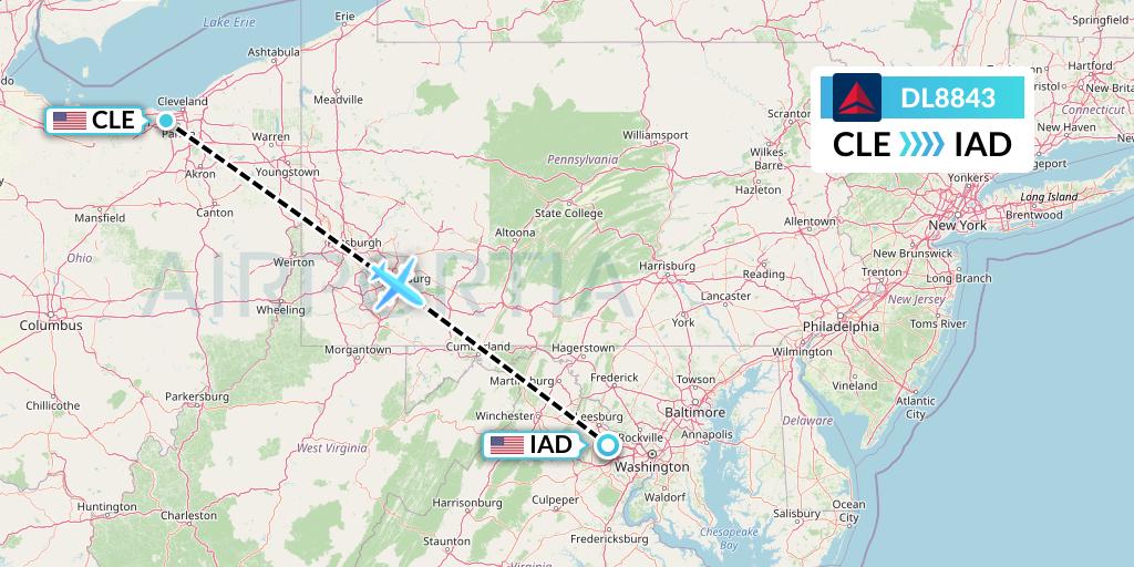 DL8843 Delta Air Lines Flight Map: Cleveland to Washington