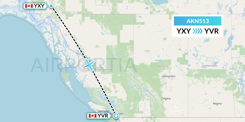 AKN513 Alkan Air Flight Map: Whitehorse to Vancouver