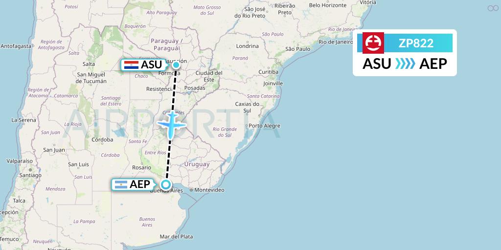 ZP822 Paranair Flight Map: Asuncion to Buenos Aires