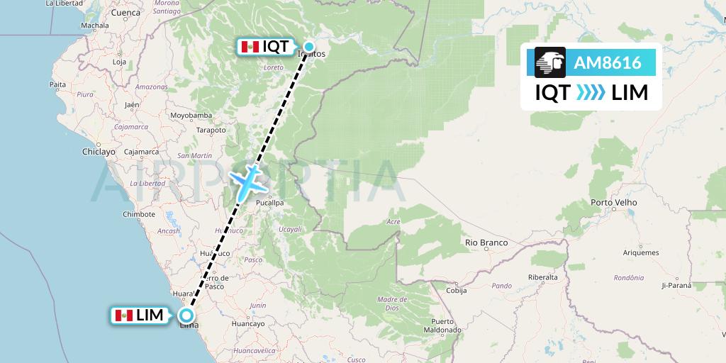 AM8616 Aeromexico Flight Map: Iquitos to Lima