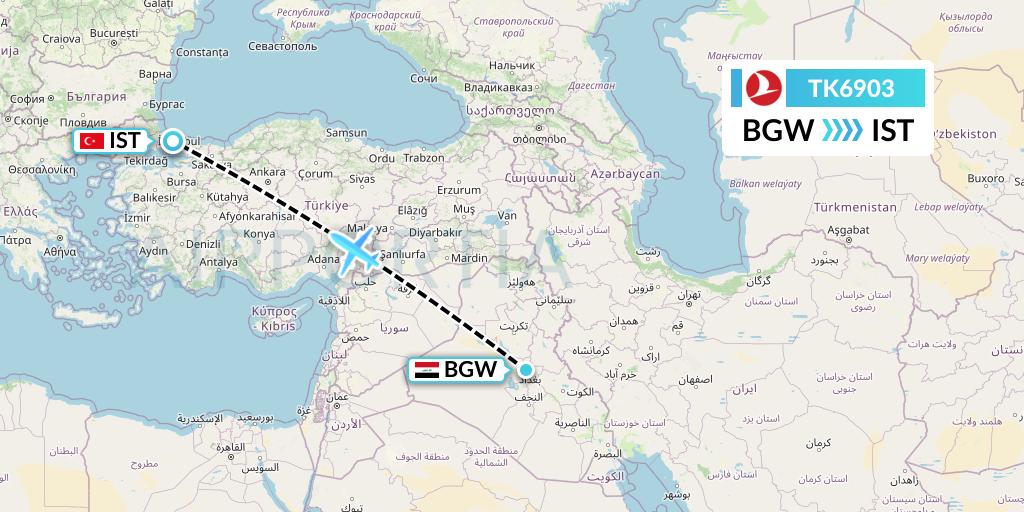 TK6903 Turkish Airlines Flight Map: Baghdad to Istanbul