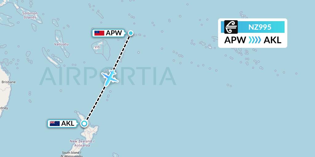 NZ995 Air New Zealand Flight Map: Apia to Auckland