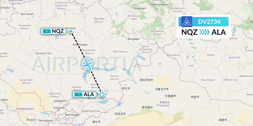 DV2734 SCAT Flight Map: Astana to Almaty