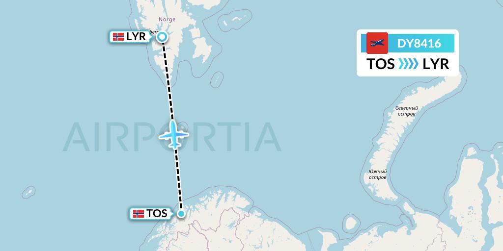 DY8416 Norwegian Flight Map: Tromso to Longyearbyen