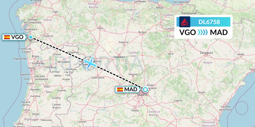 DL6758 Delta Air Lines Flight Map: Vigo to Madrid