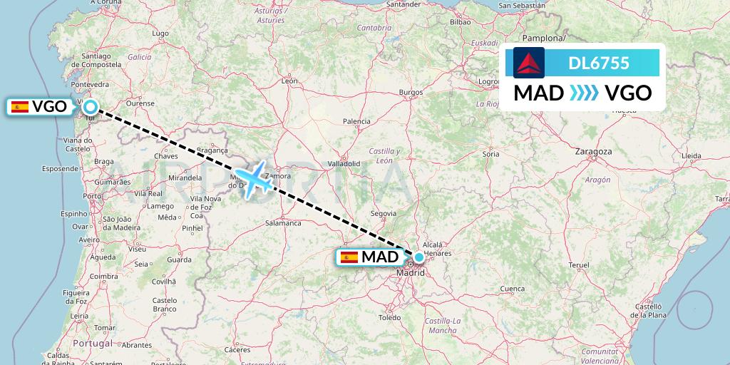 DL6755 Delta Air Lines Flight Map: Madrid to Vigo