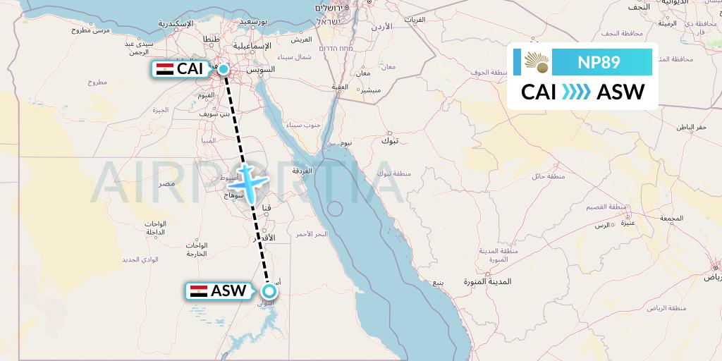 NP89 Nile Air Flight Map: Cairo to Aswan