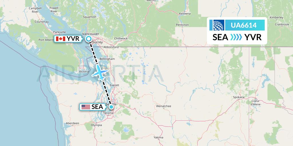 UA6614 United Airlines Flight Map: Seattle to Vancouver