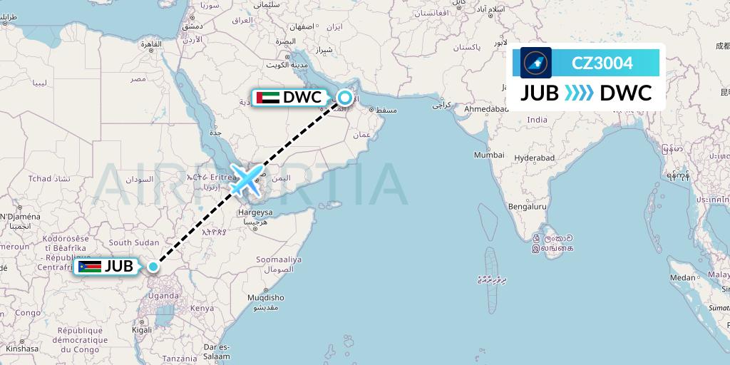 CZ3004 China Southern Airlines Flight Map: Juba to Dubai