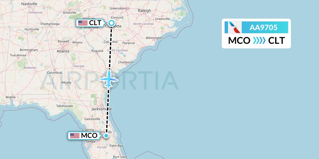 AA9705 American Airlines Flight Map: Orlando to Charlotte