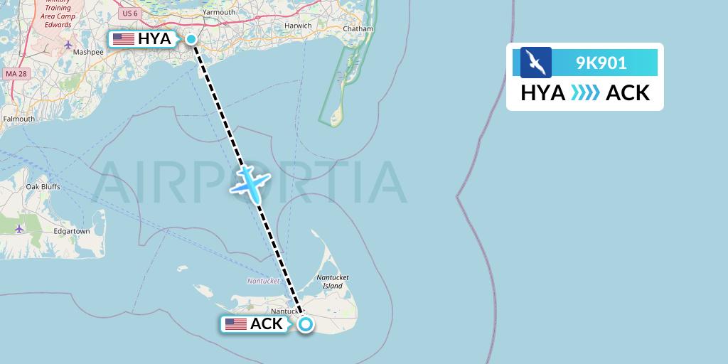 9K901 Cape Air Flight Map: Hyannis to Nantucket