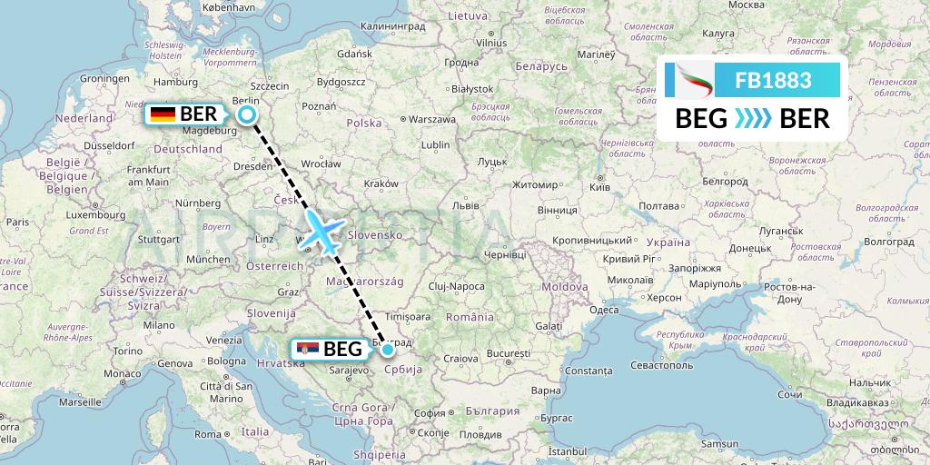 FB1883 Bulgaria Air Flight Map: Belgrade to Berlin