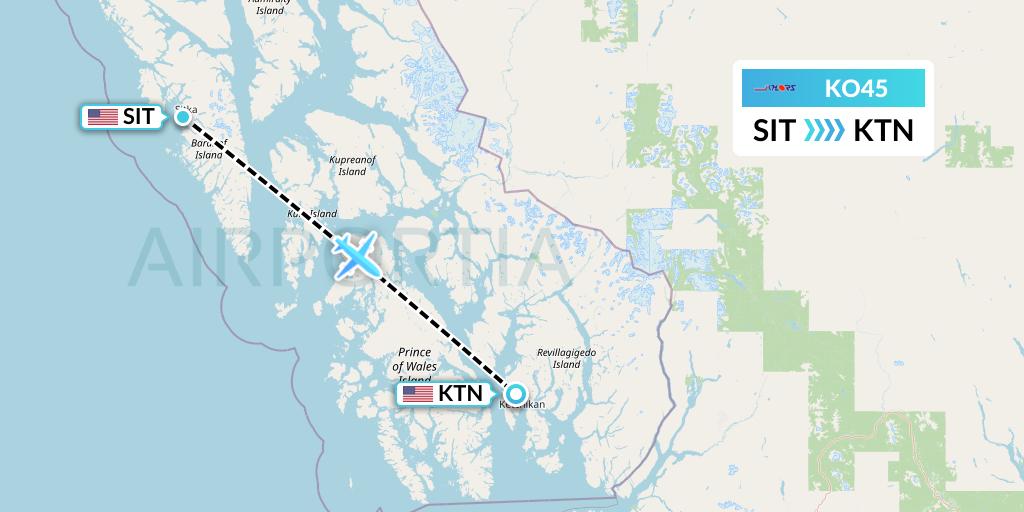 KO45 Komiaviatrans Flight Map: Sitka to Ketchikan