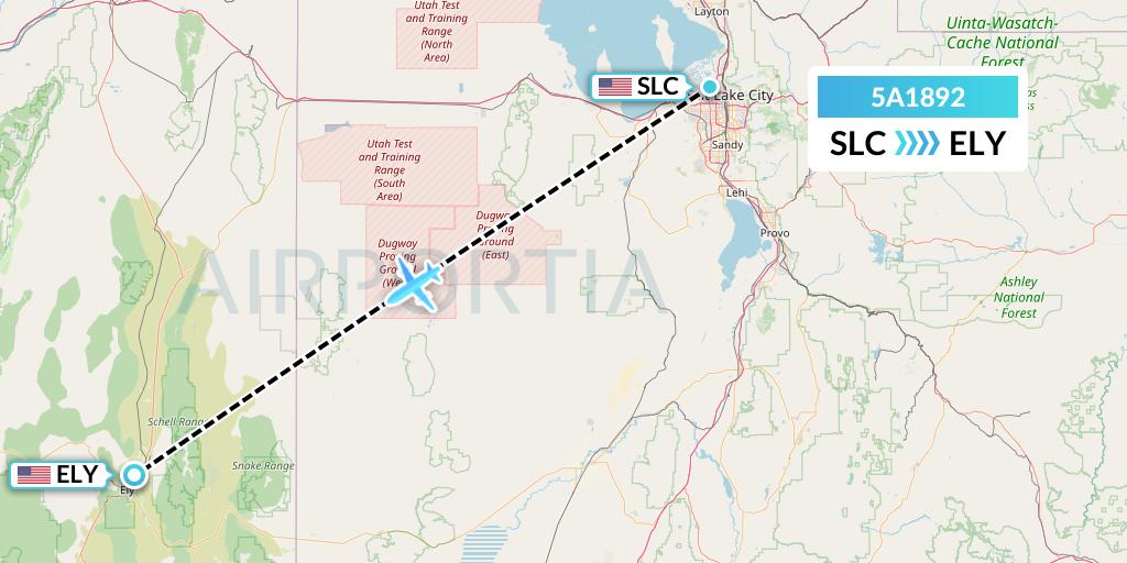 5A1892 Alpine Air Express Flight Map: Salt Lake City to Ely