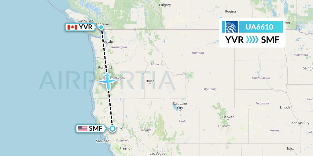 UA6610 United Airlines Flight Map: Vancouver to Sacramento