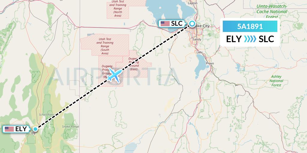 5A1891 Alpine Air Express Flight Map: Ely to Salt Lake City