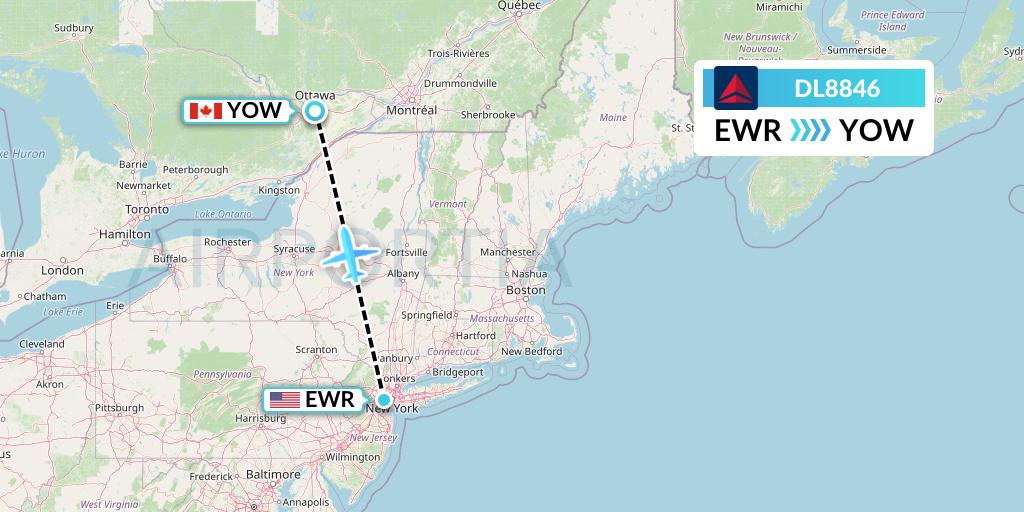 DL8846 Delta Air Lines Flight Map: New York to Ottawa