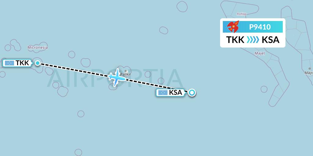 P9410 Asia Pacific Airlines Flight Map: Chuuk to Kosrae