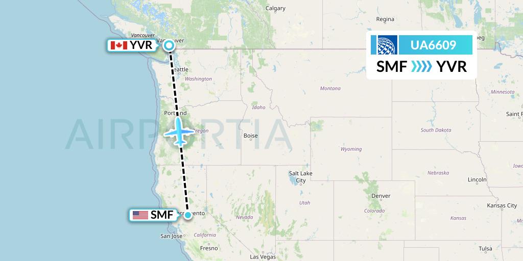 UA6609 United Airlines Flight Map: Sacramento to Vancouver