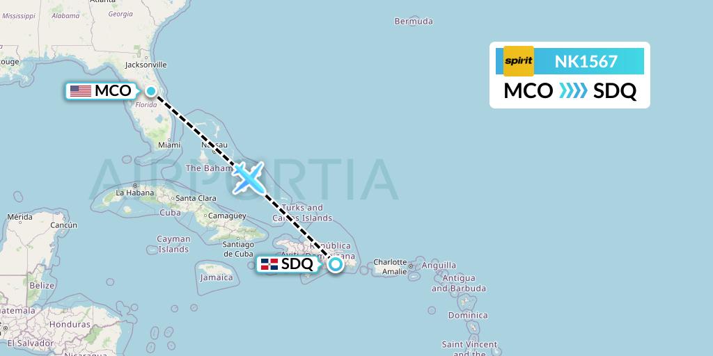 NK1567 Spirit Airlines Flight Map: Orlando to Santo Domingo