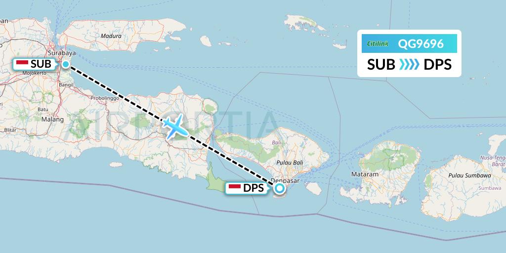 QG9696 Citilink Flight Map: Surabaya to Denpasar