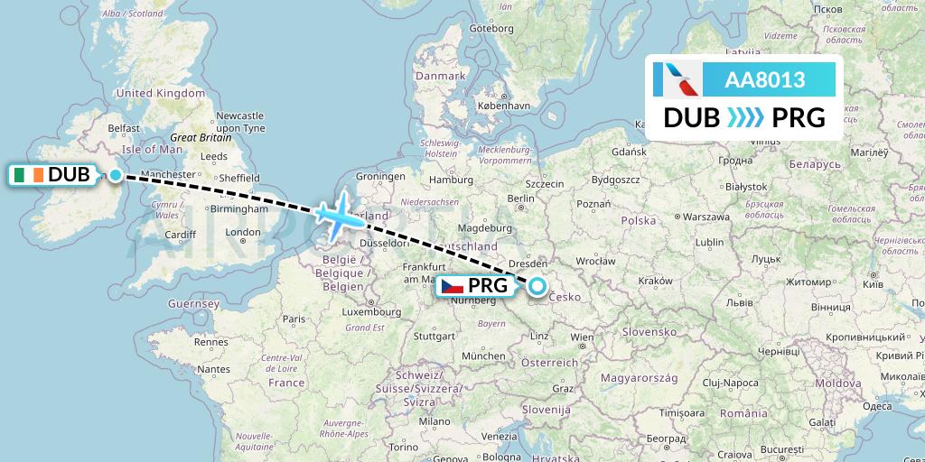 AA8013 American Airlines Flight Map: Dublin to Prague