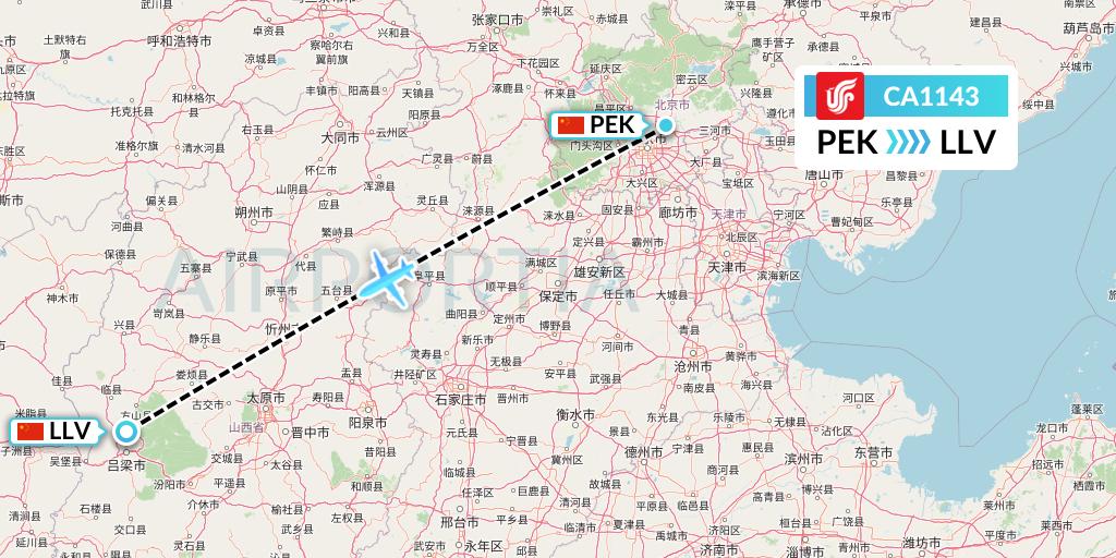 CA1143 Air China Flight Map: Beijing to Kunming