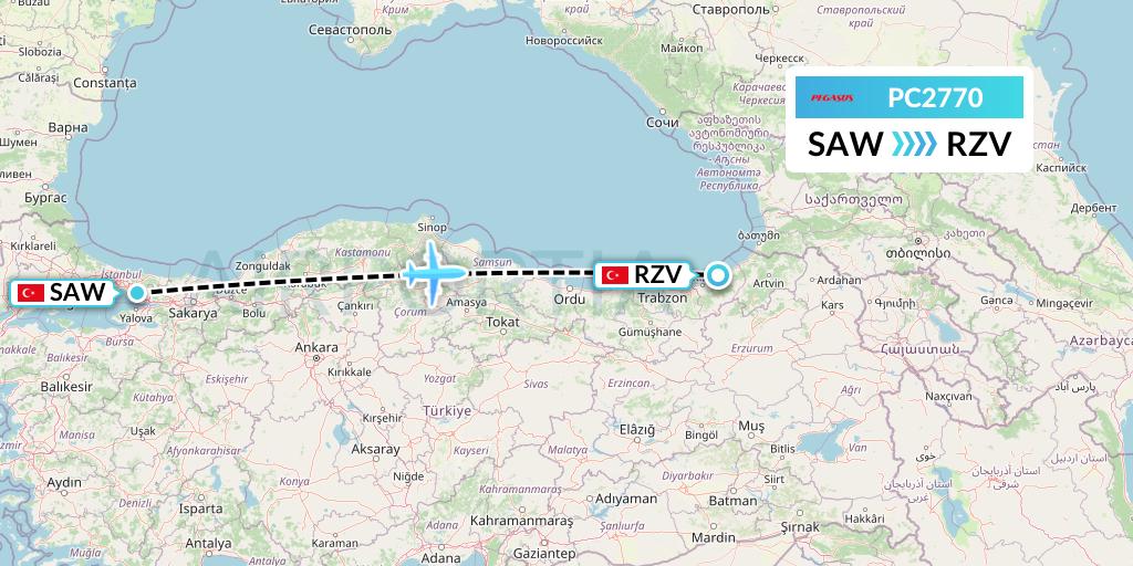 PC2770 Pegasus Airlines Flight Map: Istanbul to Trabzon
