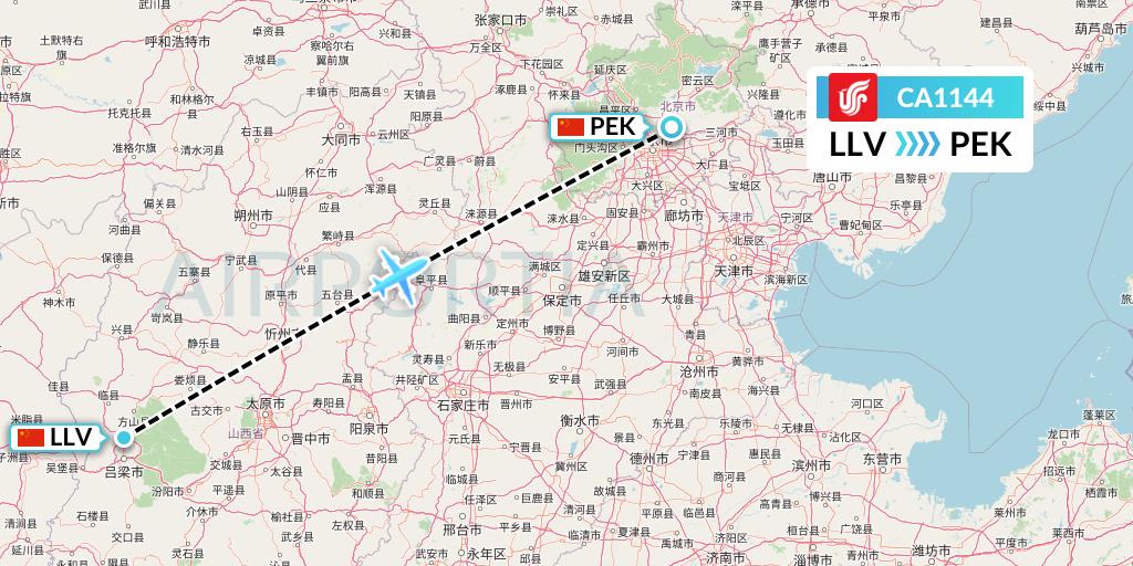 CA1144 Air China Flight Map: Kunming to Beijing