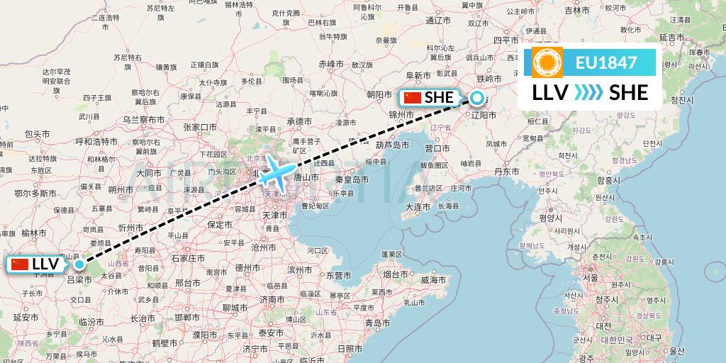 EU1847 Chengdu Airlines Flight Map: Kunming to Shenyang