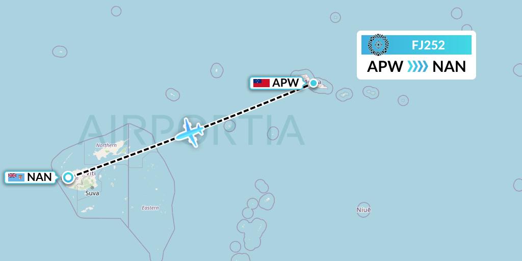 FJ252 Fiji Airways Flight Map: Apia to Nadi