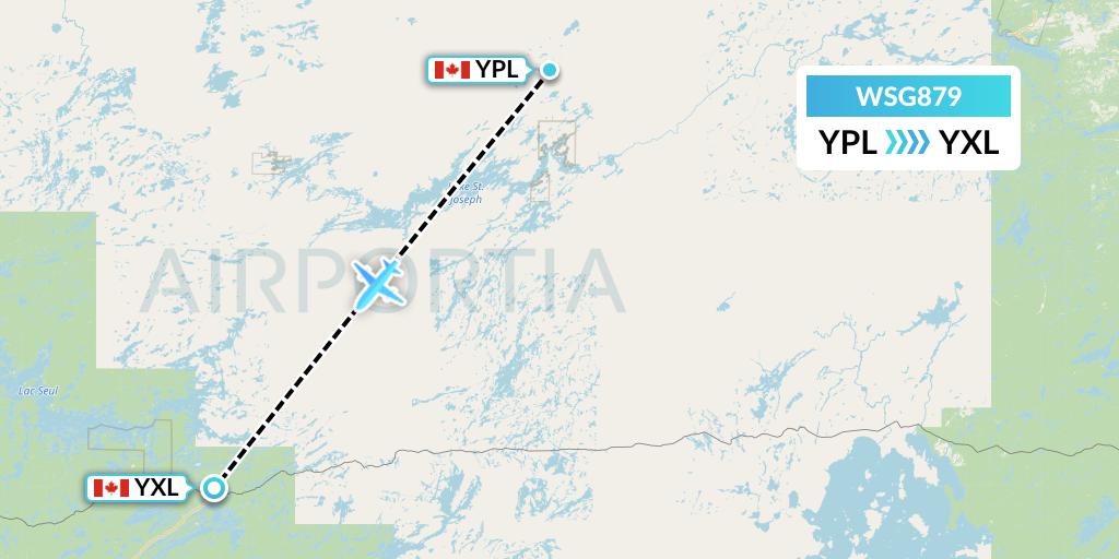 WSG879 Wasaya Airways Flight Map: Pickle Lake to Sioux Lookout