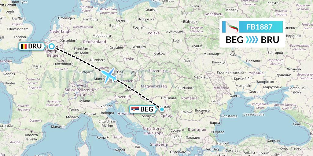 FB1887 Bulgaria Air Flight Map: Belgrade to Brussels