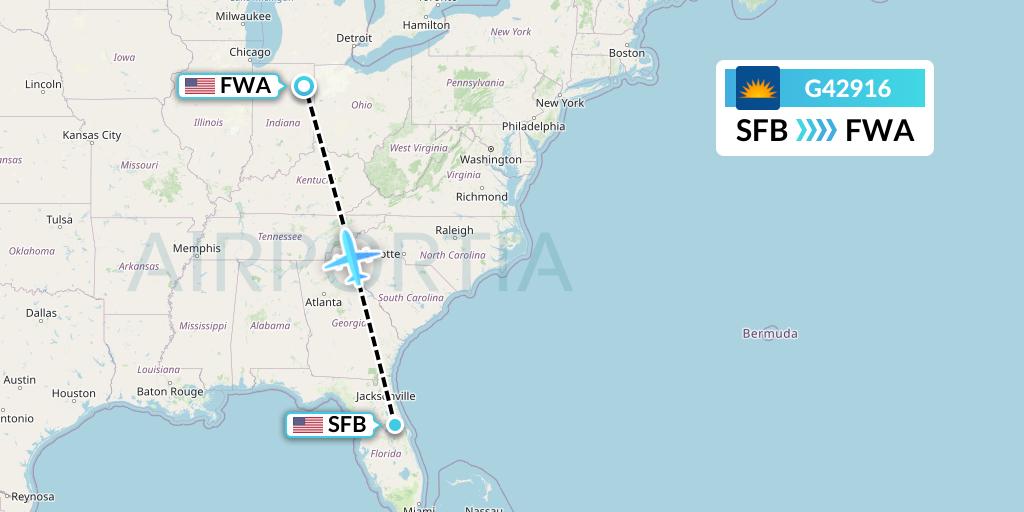 G42916 Allegiant Air Flight Map: Orlando to Fort Wayne